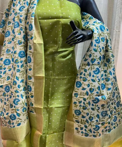 Elegant Pure Handloom Tussar Silk Dress Material – Top & Dupatta